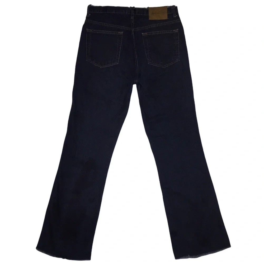 Highrise Flare Jeans, Distressed Denim, Frayed Waist/Hem, Dark Calvin Klein Sz 7 - Picture 6 of 13
